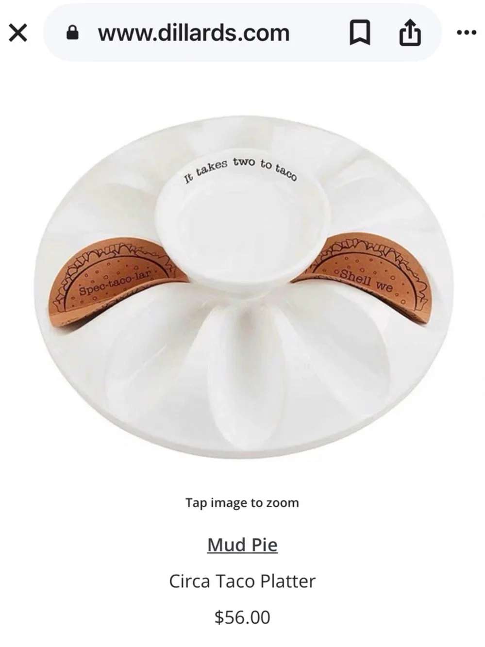 Mud Pie Circa Ceramic Taco Platter with Dip Well White/Black EUC